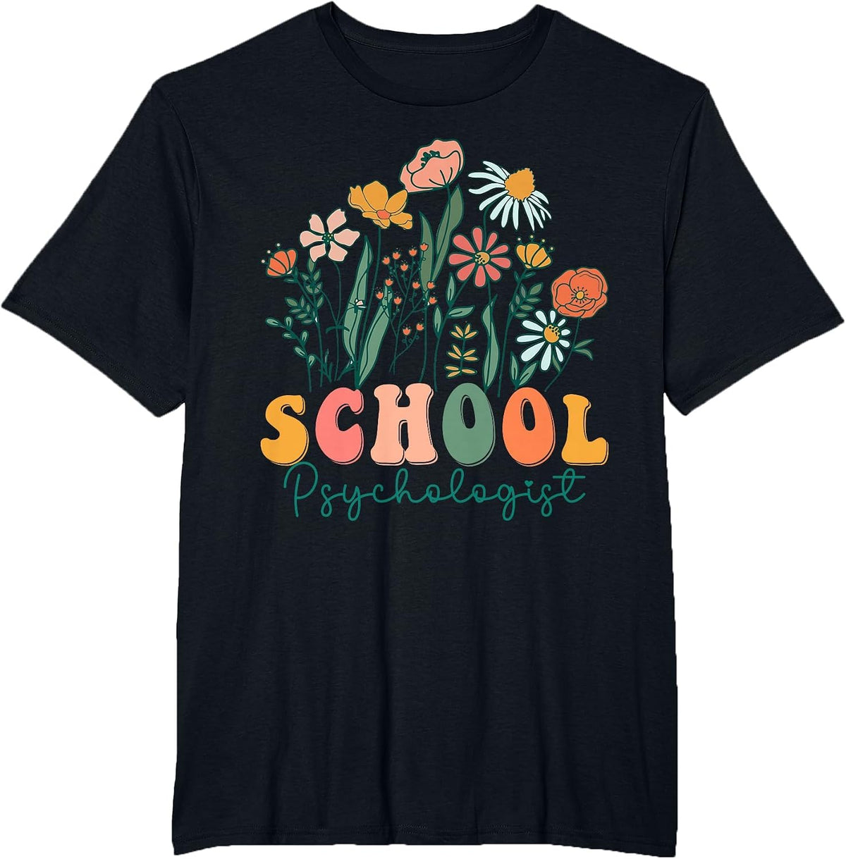 Groovy Wildflower School Psychologist Tees T-Shirt - Black