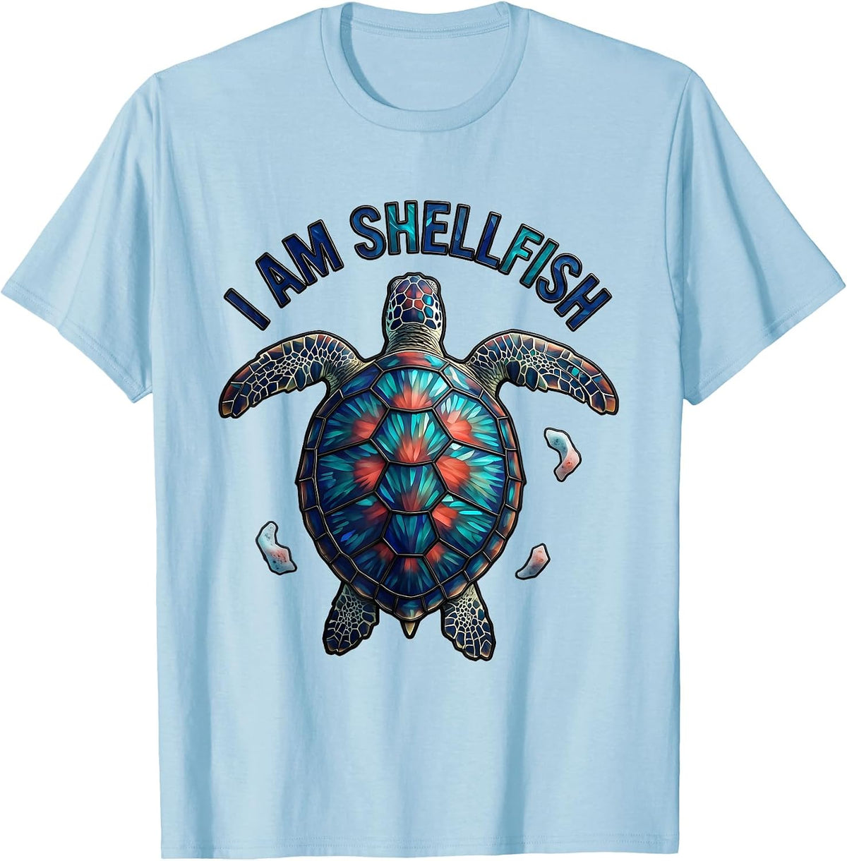 Men's I Am Shellfish Stained Glass Mosaic Sea Turtle Souvenir T-Shirt - Baby Blue