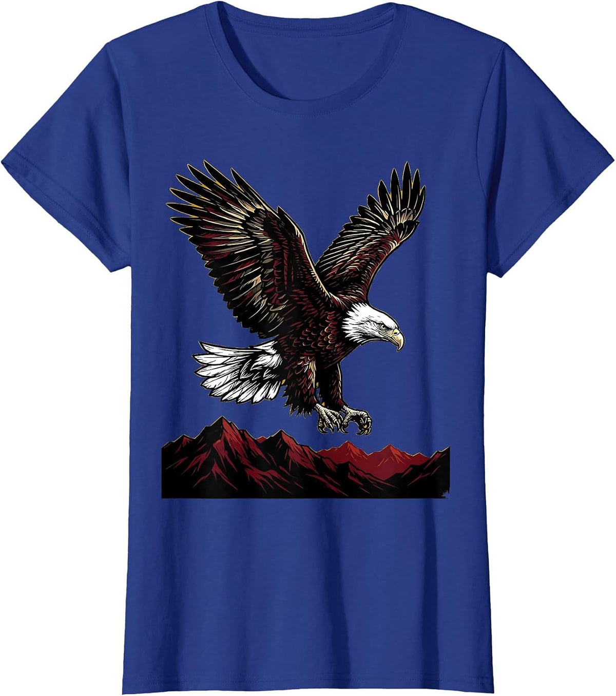 Women's Bald Eagle Soaring Over Mountain Ridge T-Shirt - Royal Blue