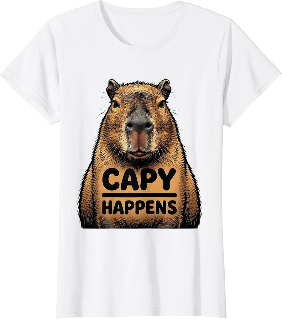 Women's Capy Happens Funny Capybara Meme Gamer Humor T-Shirt - White