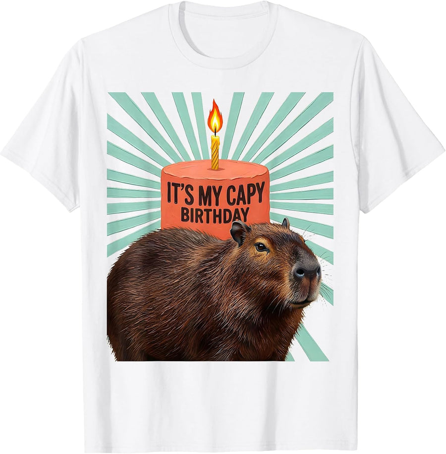 Men's It's My Capy Birthday Playful Kids Party Capybara Animal T-Shirt - White