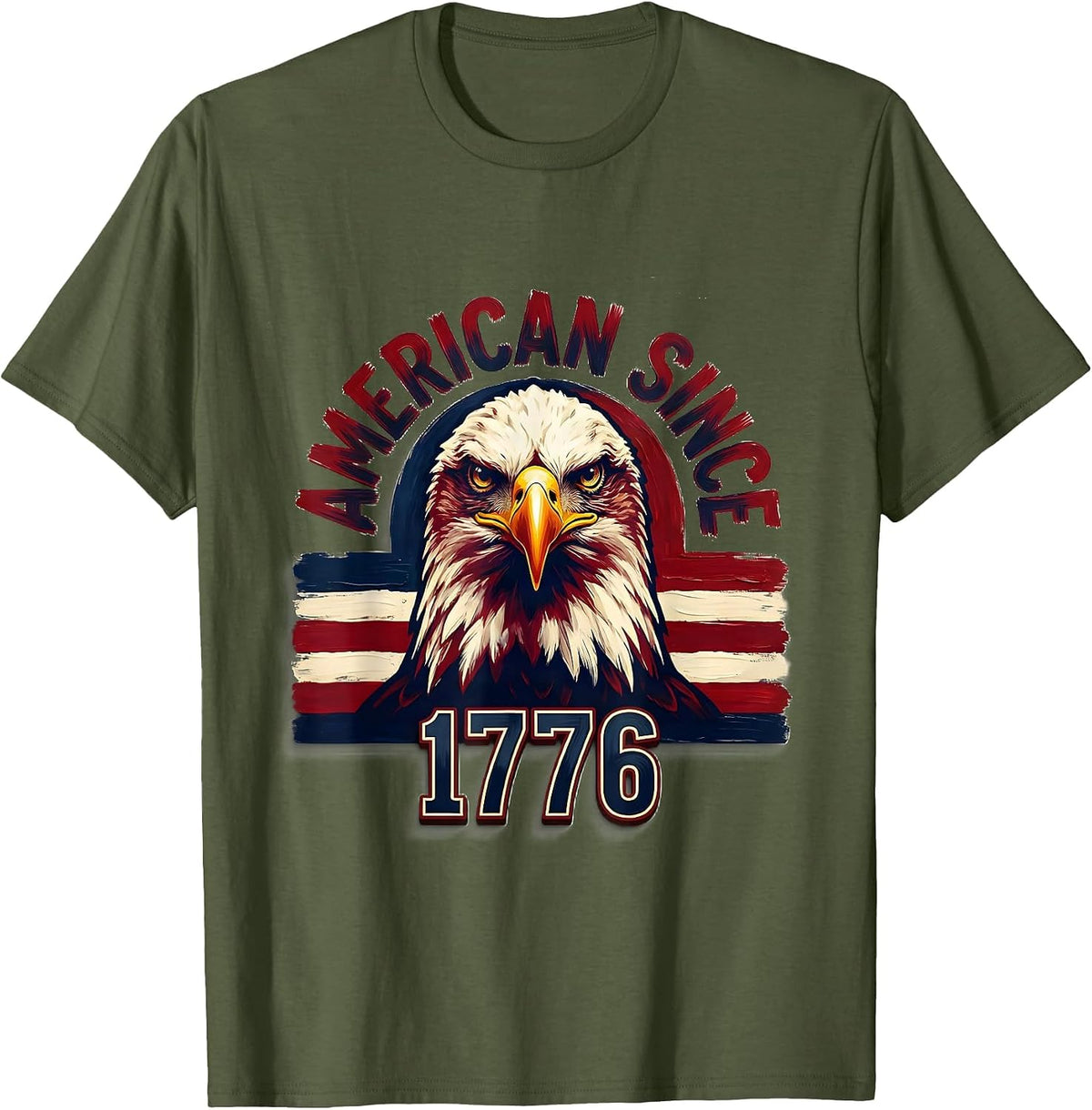 Men's American Since 1776 Patriotic Eagle Flag 250th Anniversary T-Shirt - Olive Green