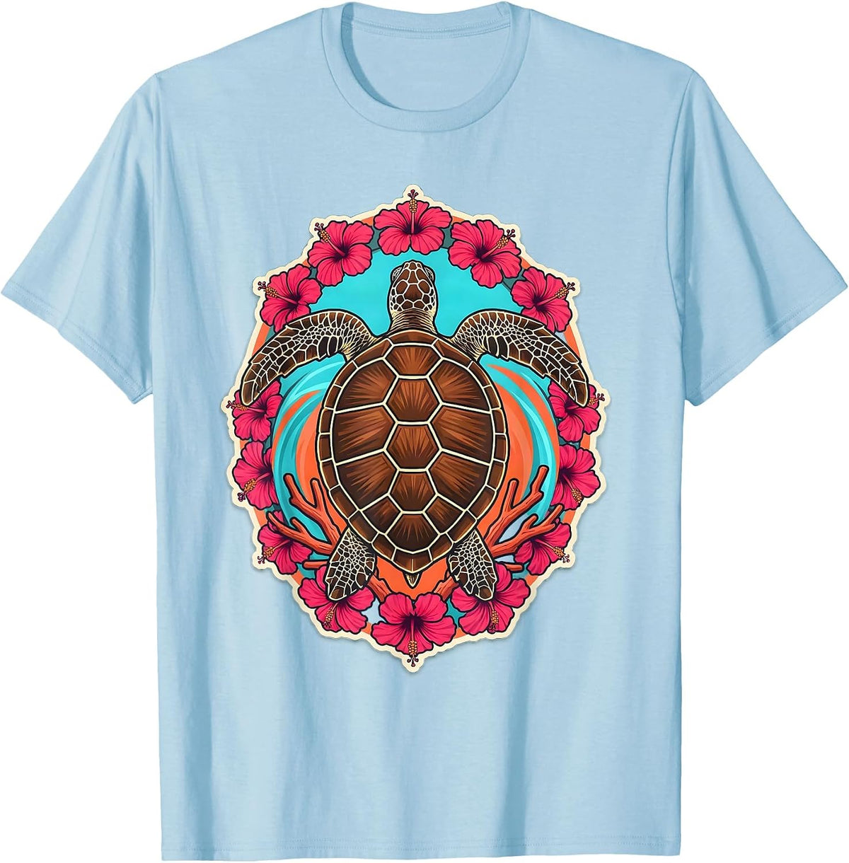 Men's Hawaii Sea Turtle Coral Reef Illustration T-Shirt - Baby Blue