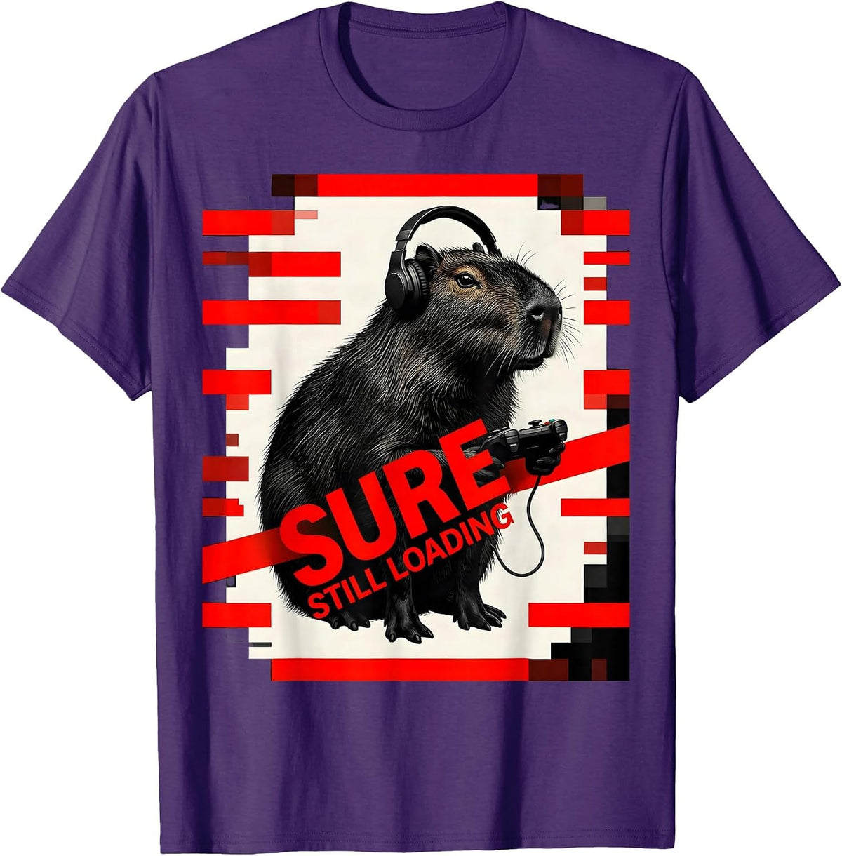 Men's Sure, Still Loading New Wave Gamer Capybara Meme Humor T-Shirt - Purple