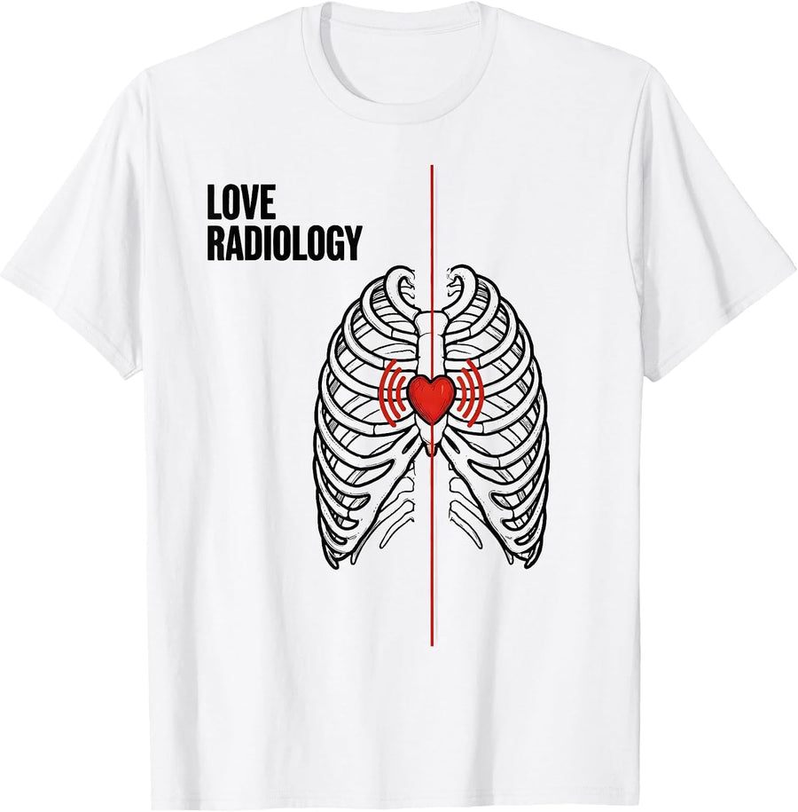 Men's Love Radiology Funny Radiology Tech Valentine Skeleton Humor T-Shirt - White