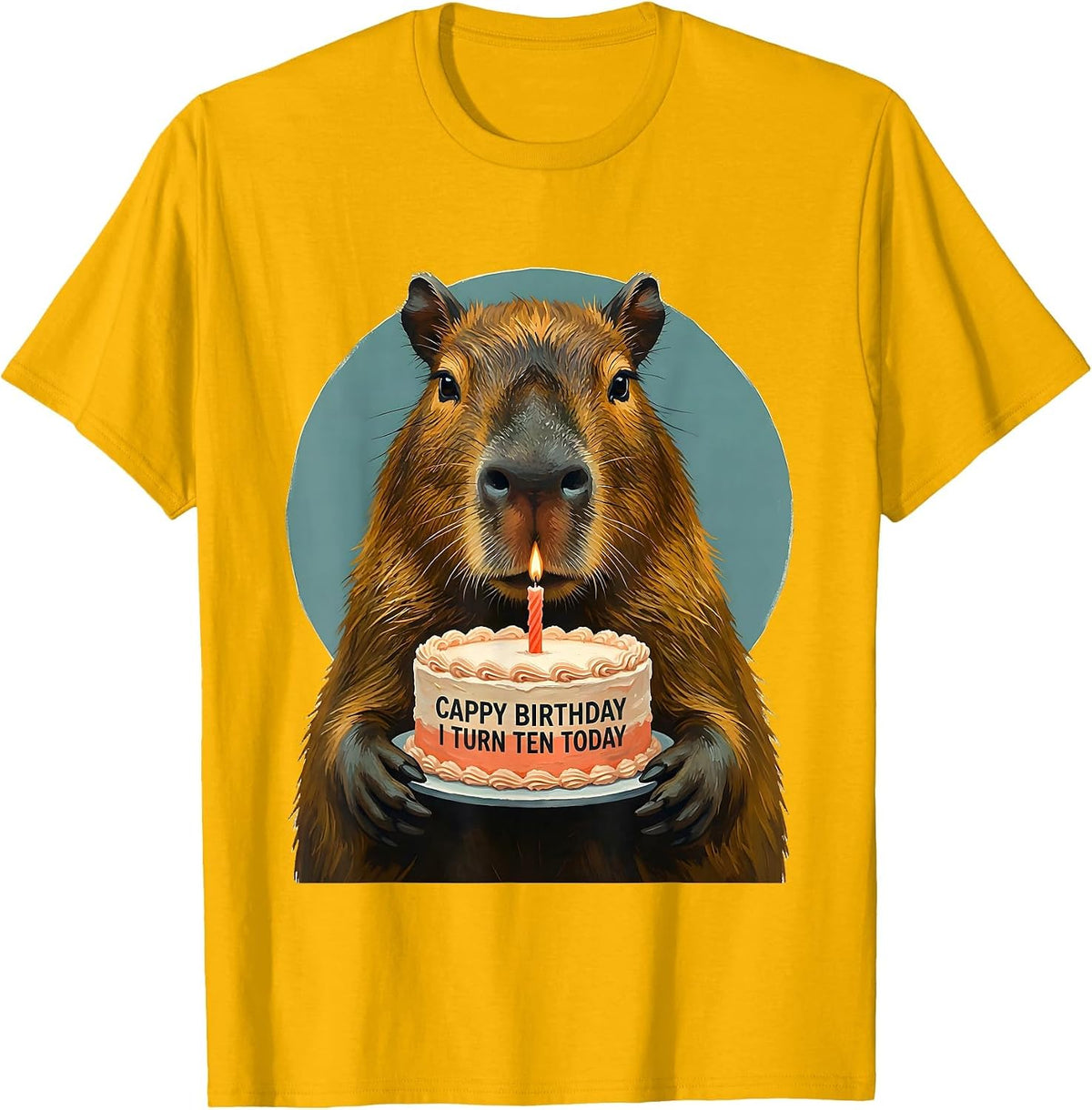 Cappy Birthday I Turn Ten Today Kawaii Capybara 10th T-Shirt - Golden Yellow