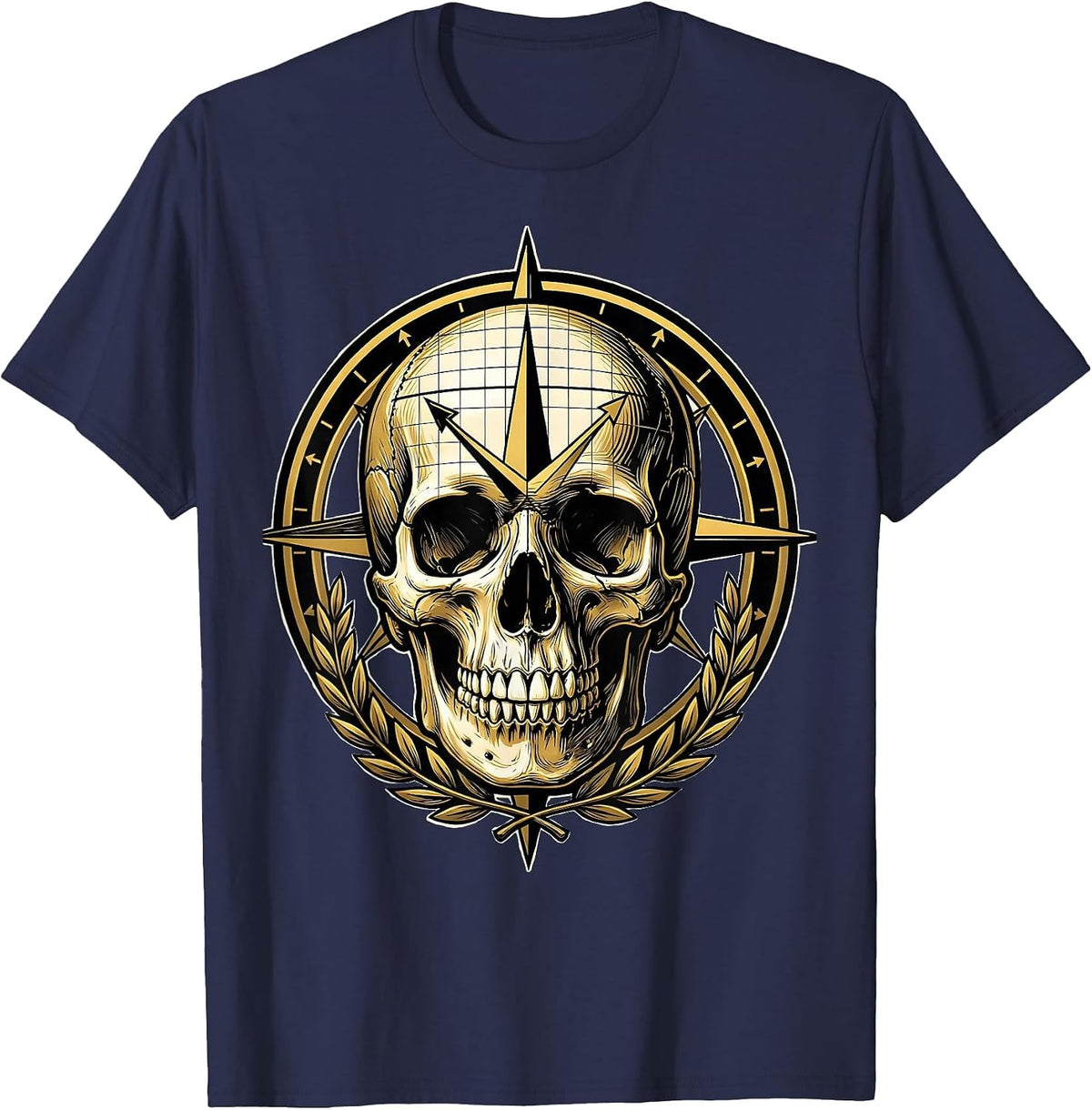 Math Teacher Skull Graph Grid Illustration T-Shirt - Navy Blue