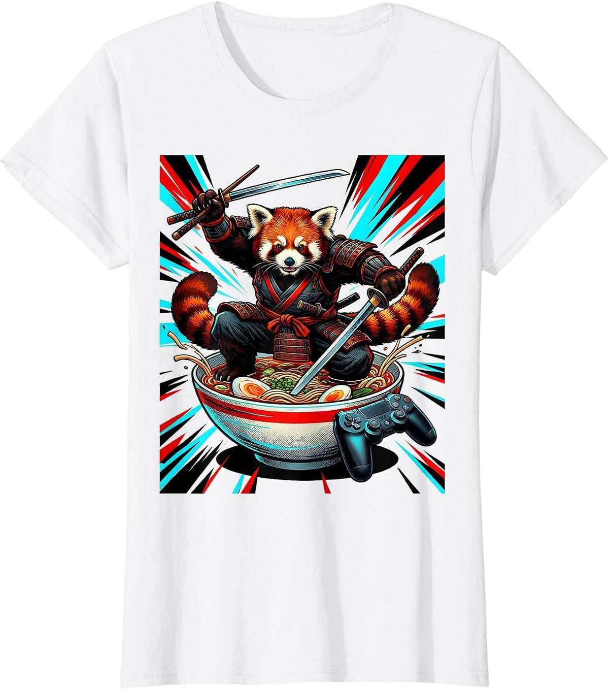 Red Panda Arcade Ronin Pop Art Anime Gamer Gift T-Shirt - White