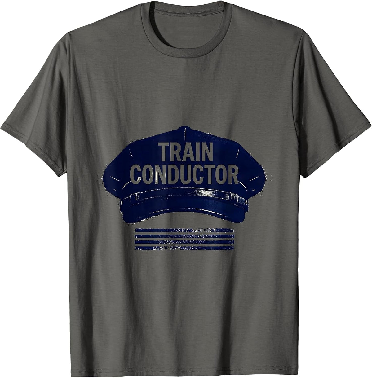 Men's Train Conductor Rubber Stamp Halloween Costume Novelty T-Shirt - Asphalt Grey