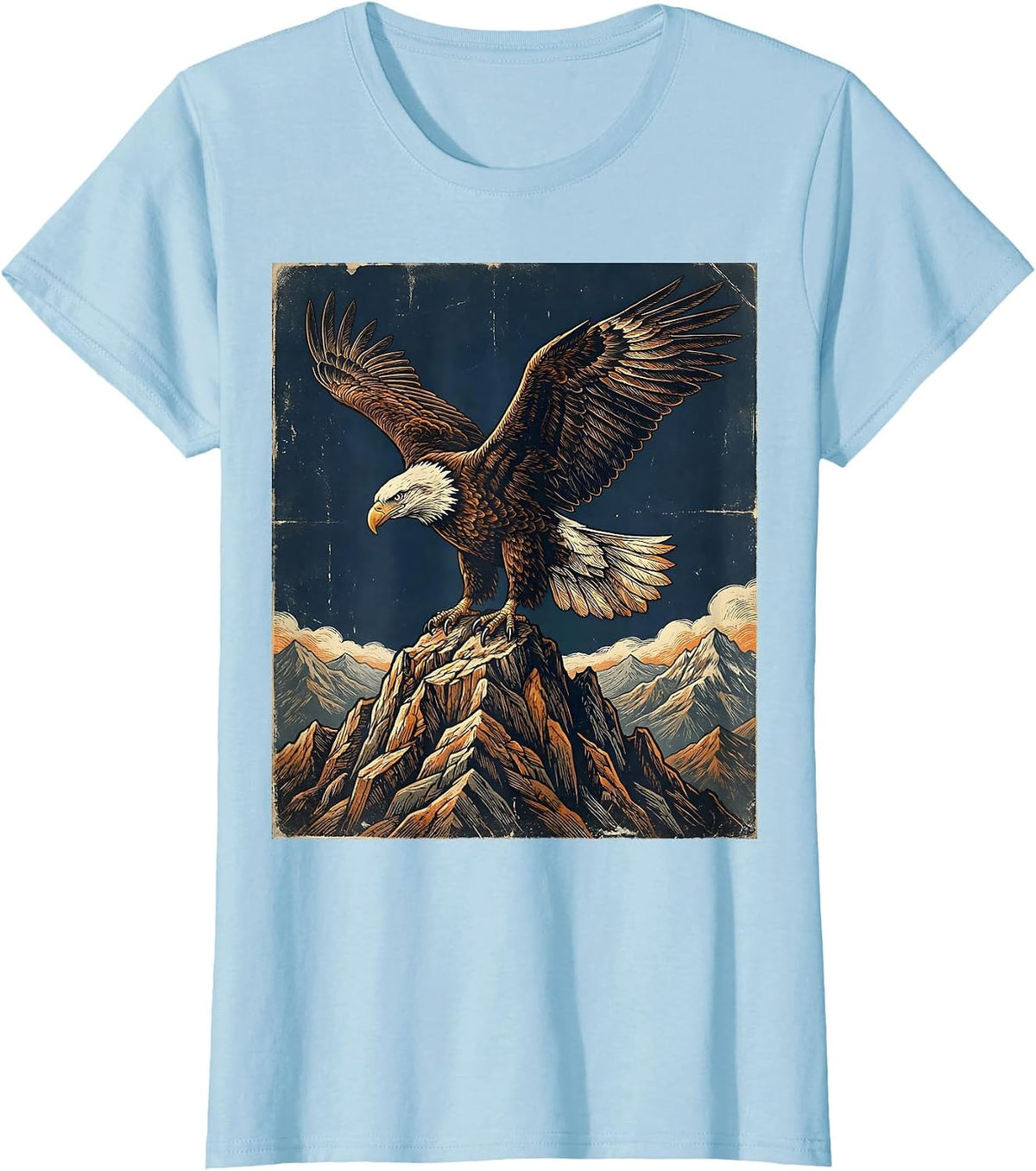 Women's Bald Eagle Mountain Peak Patriotic USA Design T-Shirt - Baby Blue