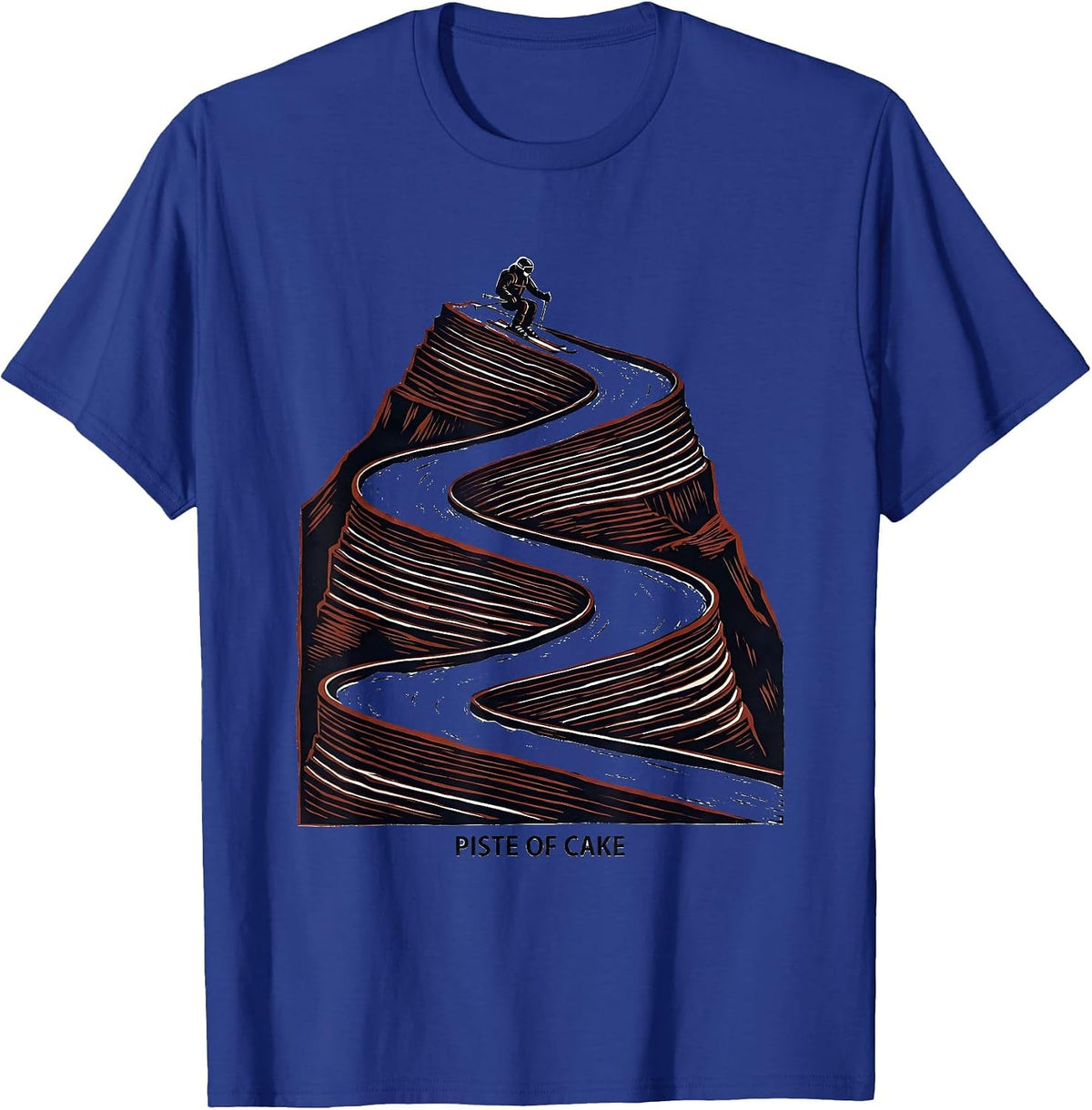Men's Piste Of Cake Linocut Skiing Enthusiast Gift T-Shirt - Royal Blue