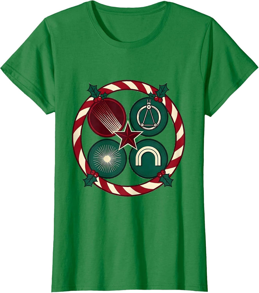 Women's Candy Cane Radiology Tech Holiday Screenprint Badge T-Shirt - Kelly Green