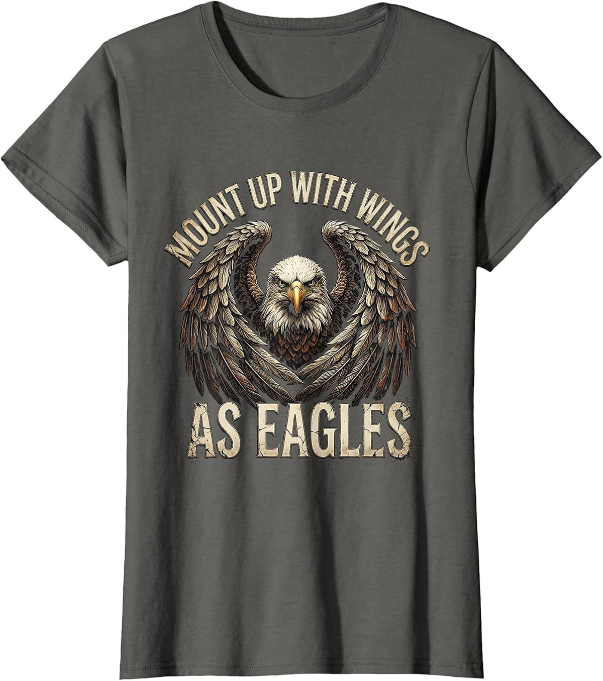 Women's Mount Up With Wings As Eagles Distressed Eagle Pride Faith T-Shirt - Asphalt Grey