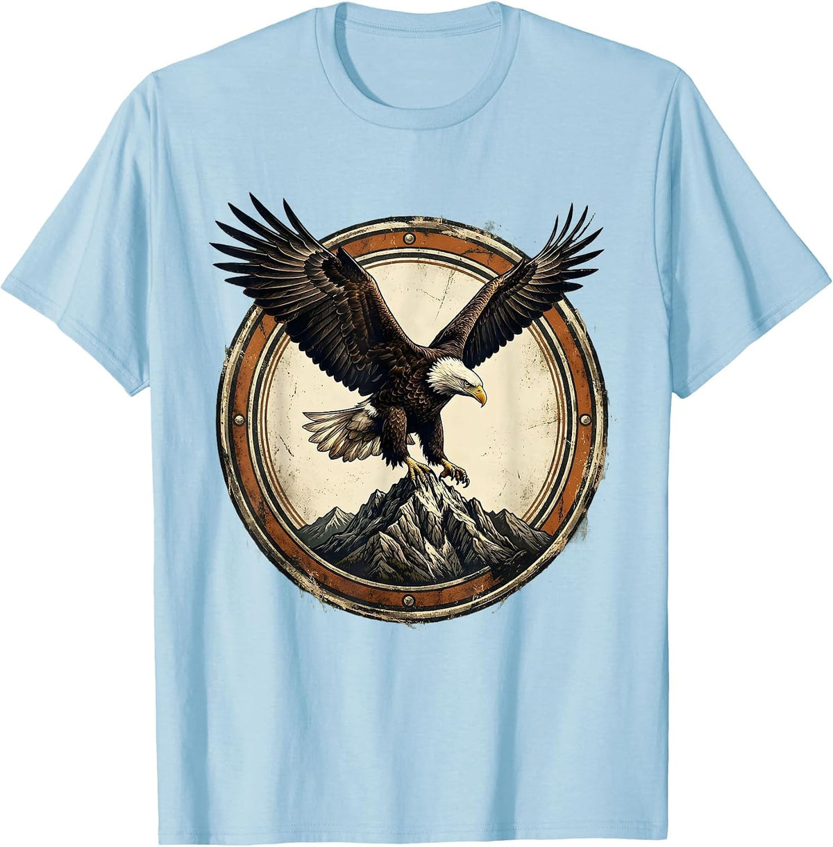 Men's God Is Good Bald Eagle Mountain Summit Design T-Shirt - Baby Blue
