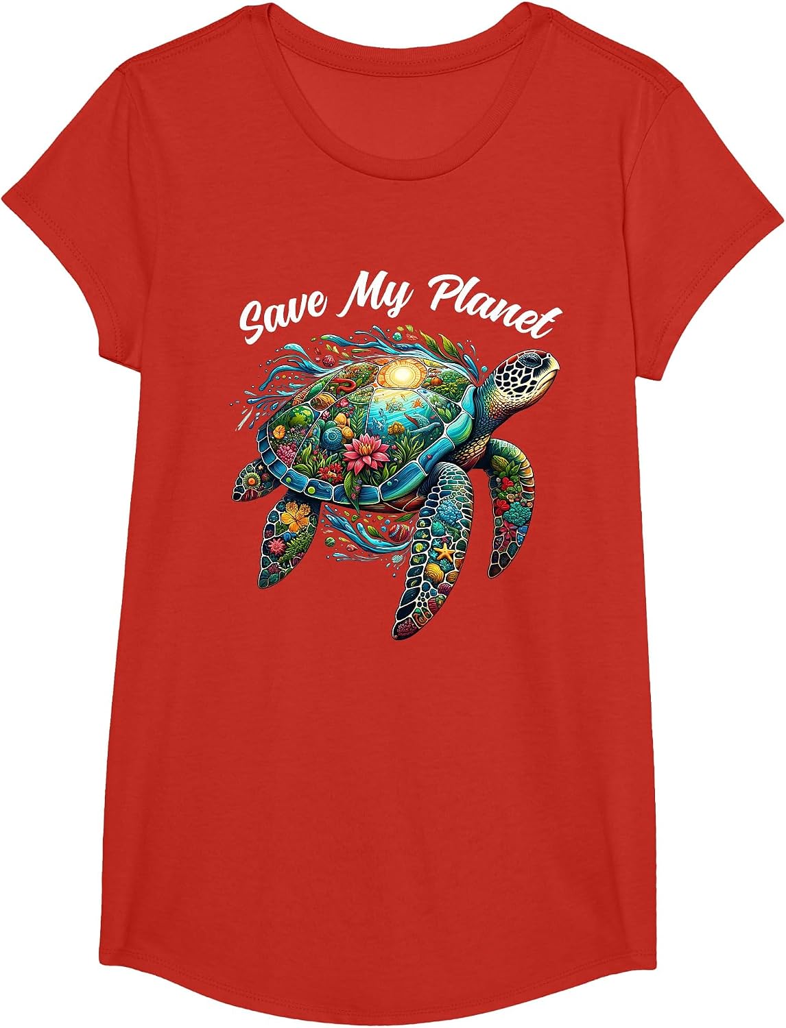 Sea Turtle Earth Day Save My Planet Mother Earth T-Shirt - Girls Red