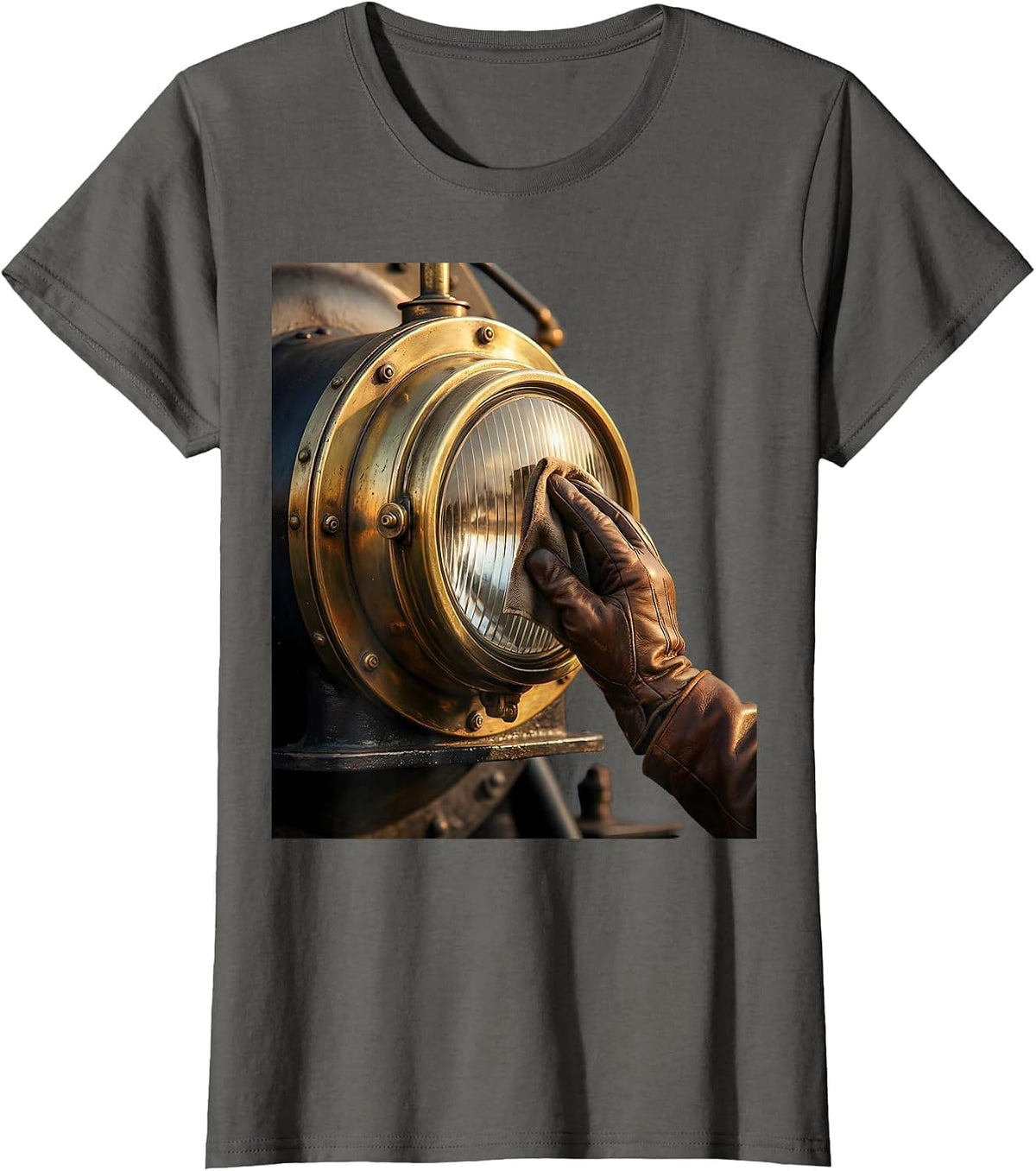 Women's Mechanic Polishing Engine Headlight Graphic T-Shirt - Asphalt Grey