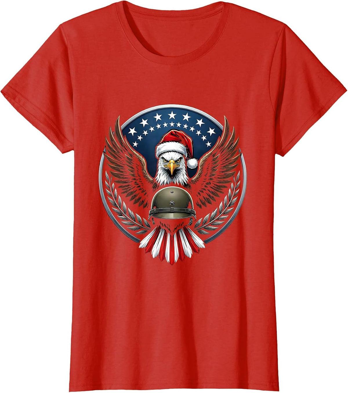 Patriotic Eagle Shield Military Christmas Veteran Santa T-Shirt - Red