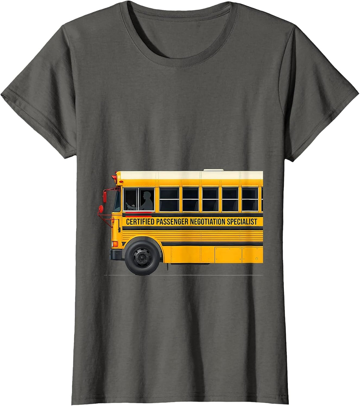 Women's Certified Passenger Negotiation Specialist Funny School Bus T-Shirt - Asphalt Grey