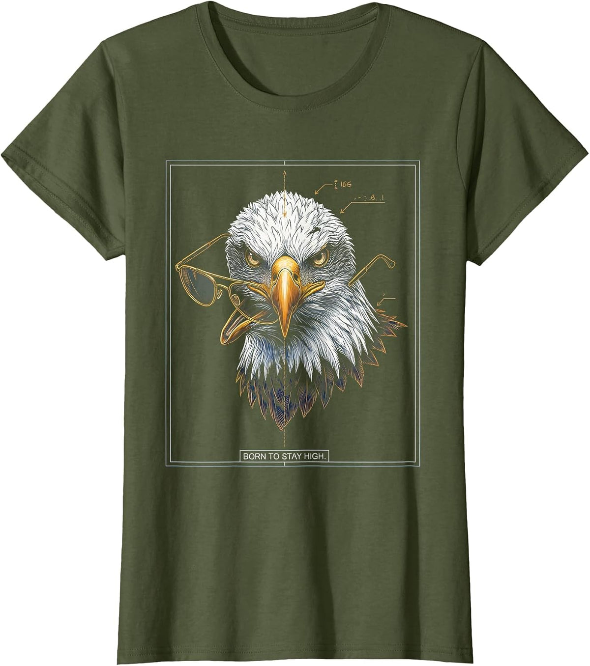 Women's Born To Stay High Technical Blueprint Eagle Pride Kids Teen T-Shirt - Olive Green