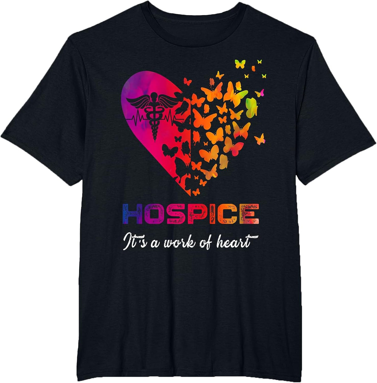 Heart Butterflies Hospice Nurse Appreciation Nursing Scrubs T-Shirt - Black