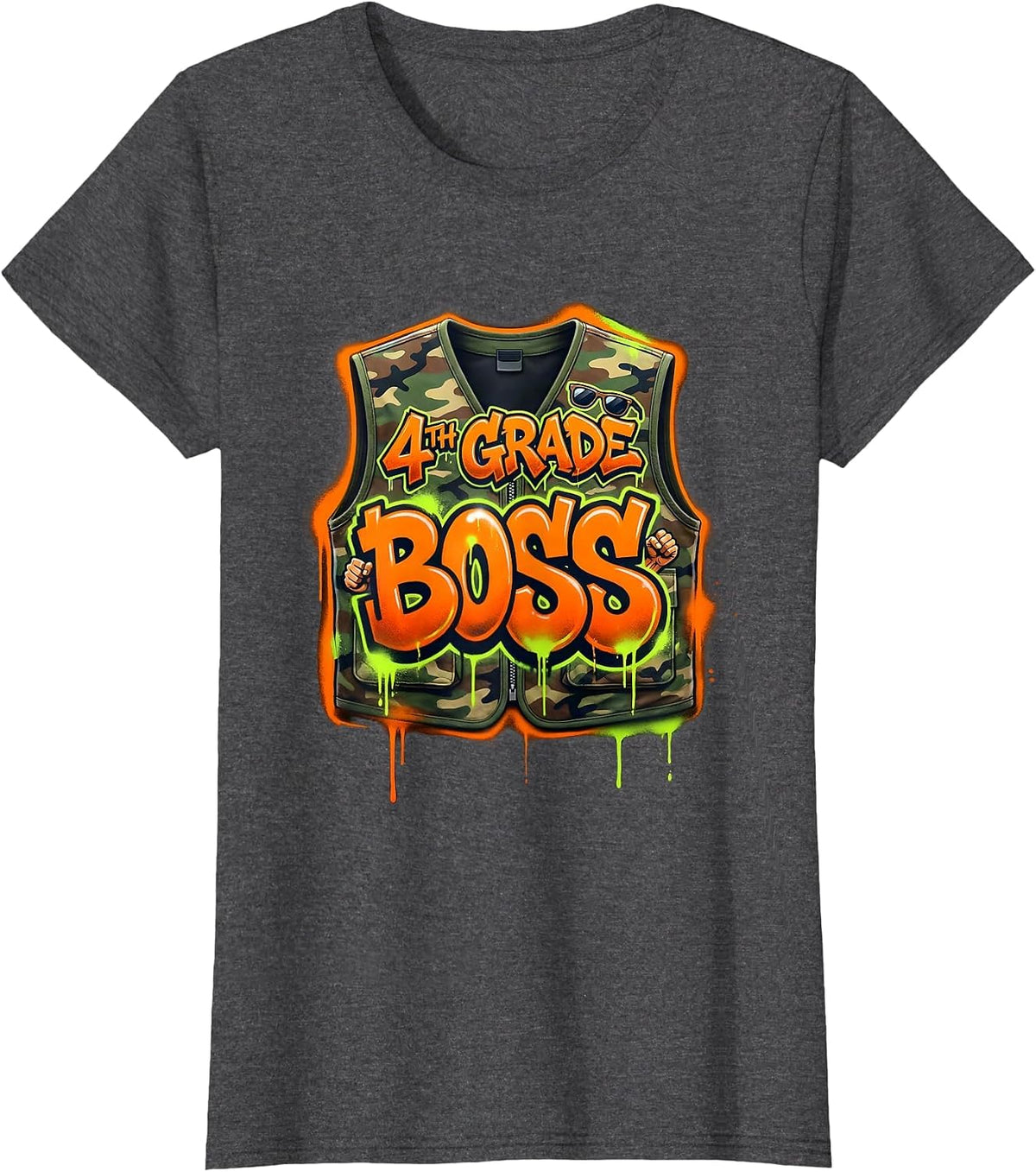 Women's 4TH GRADE BOSS Graffiti Camo Fourth Grade Back To School T-Shirt - Dark Heather Grey