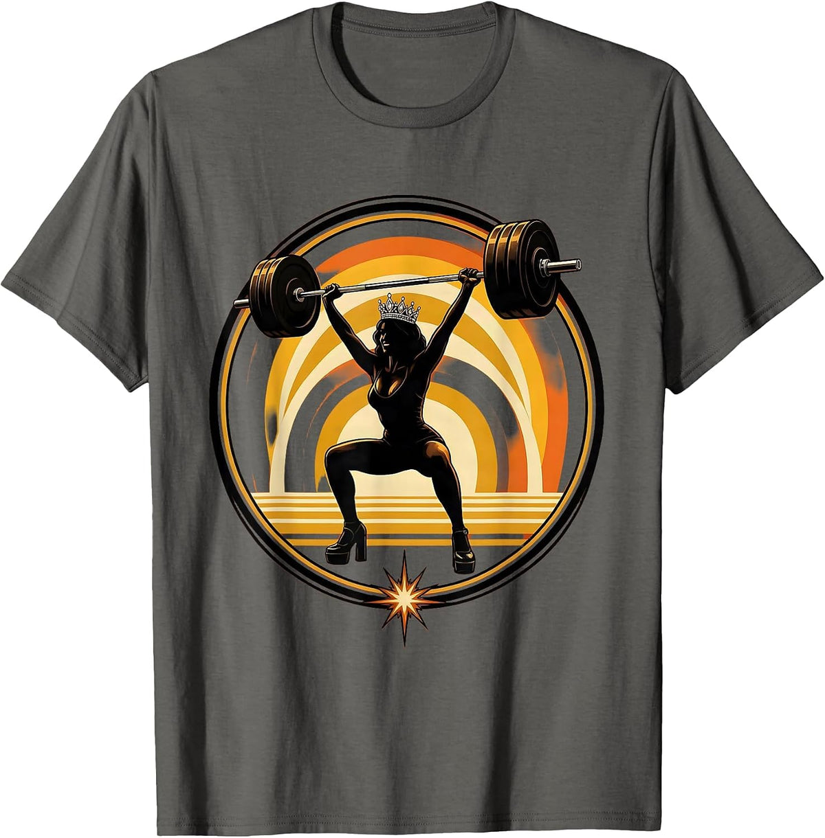 Glam Weightlifter Tiara and Heels Funny Gym Art T-Shirt - Asphalt Grey