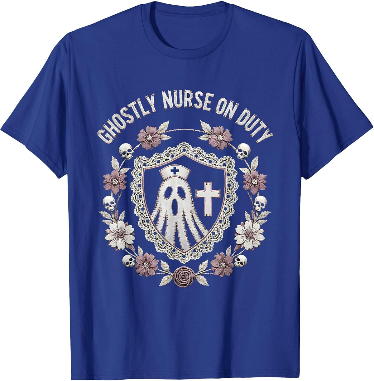Ghostly Nurse On Duty Halloween LPN Design T-Shirt - Royal Blue