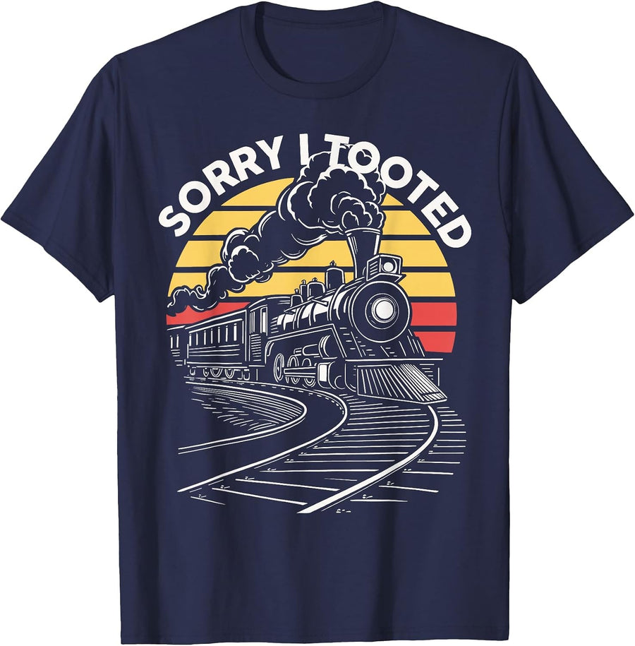 Sorry I Tooted Train Locomotive Railroad Tee T-Shirt for Kids Toddler Boys Girls - Navy Blue