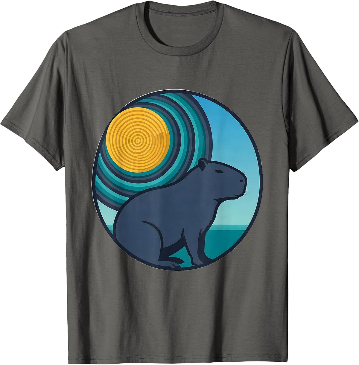 Capybara Starry Night Van Gogh Parody Animal Lover T-Shirt - Asphalt Grey