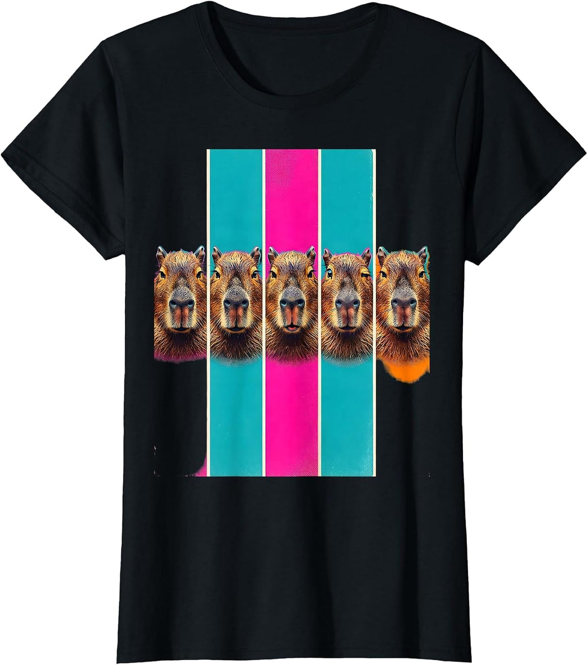 Women's Capybara Photobooth Funny Animal Portrait T-Shirt - Black