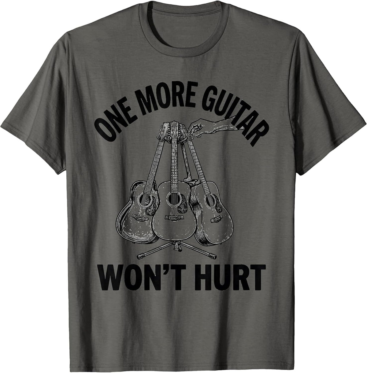 Men's One More Guitar Won't Hurt Funny Guitarist Rock Music Humor T-Shirt - Asphalt Grey