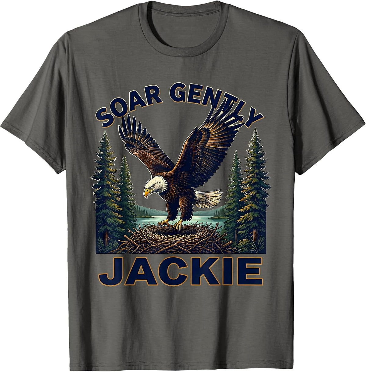 Men's Soar Gently, Jackie Vintage Eagle Memorial Tribute Big Bear T-Shirt - Asphalt Grey