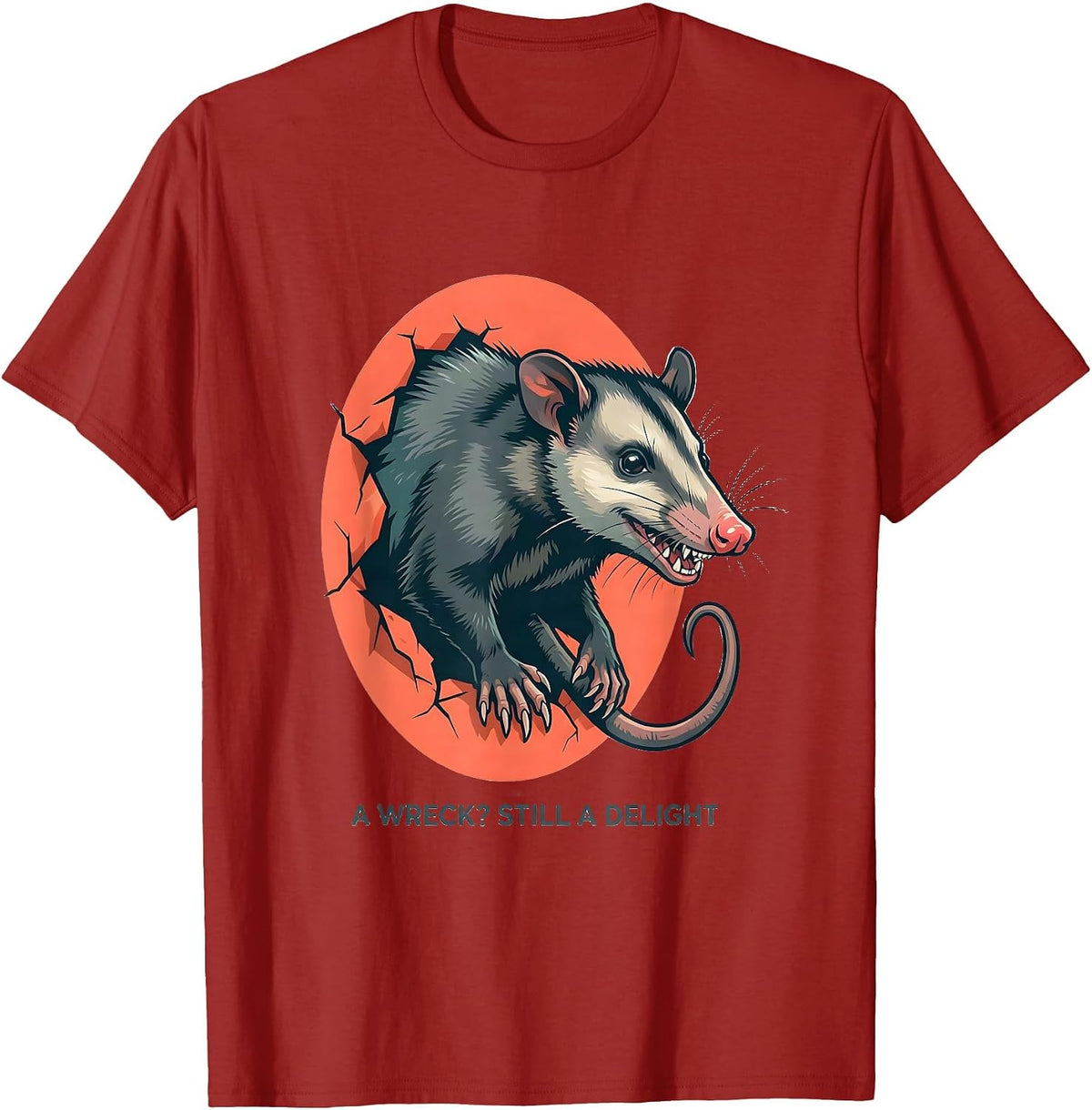 Men's A Wreck? Still A Delight Funny Opossum Animal Meme Humor T-Shirt - Cranberry Red