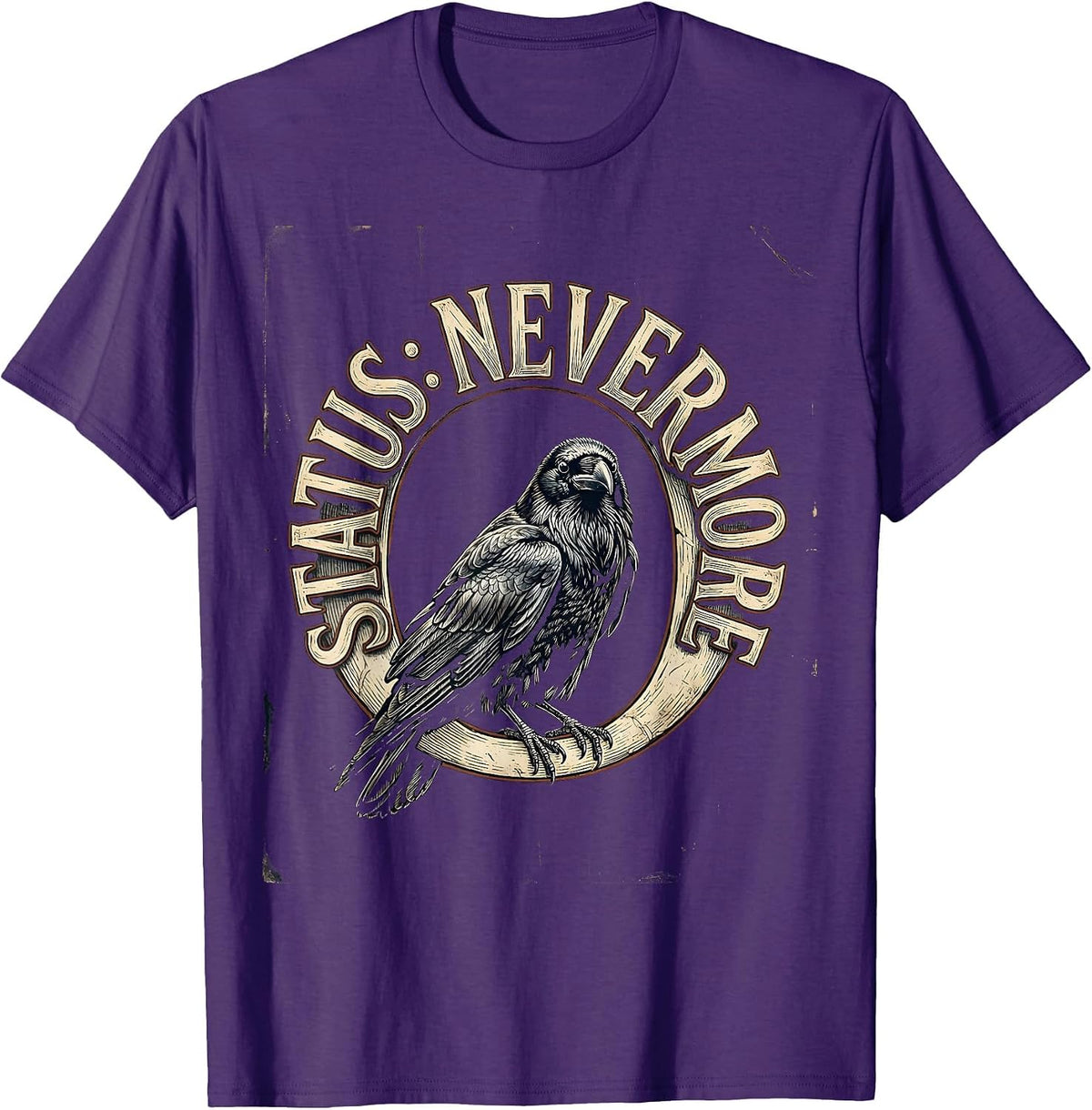 Men's Status Nevermore Vintage Gothic Edgar Allan Poe Raven Fan T-Shirt - Purple
