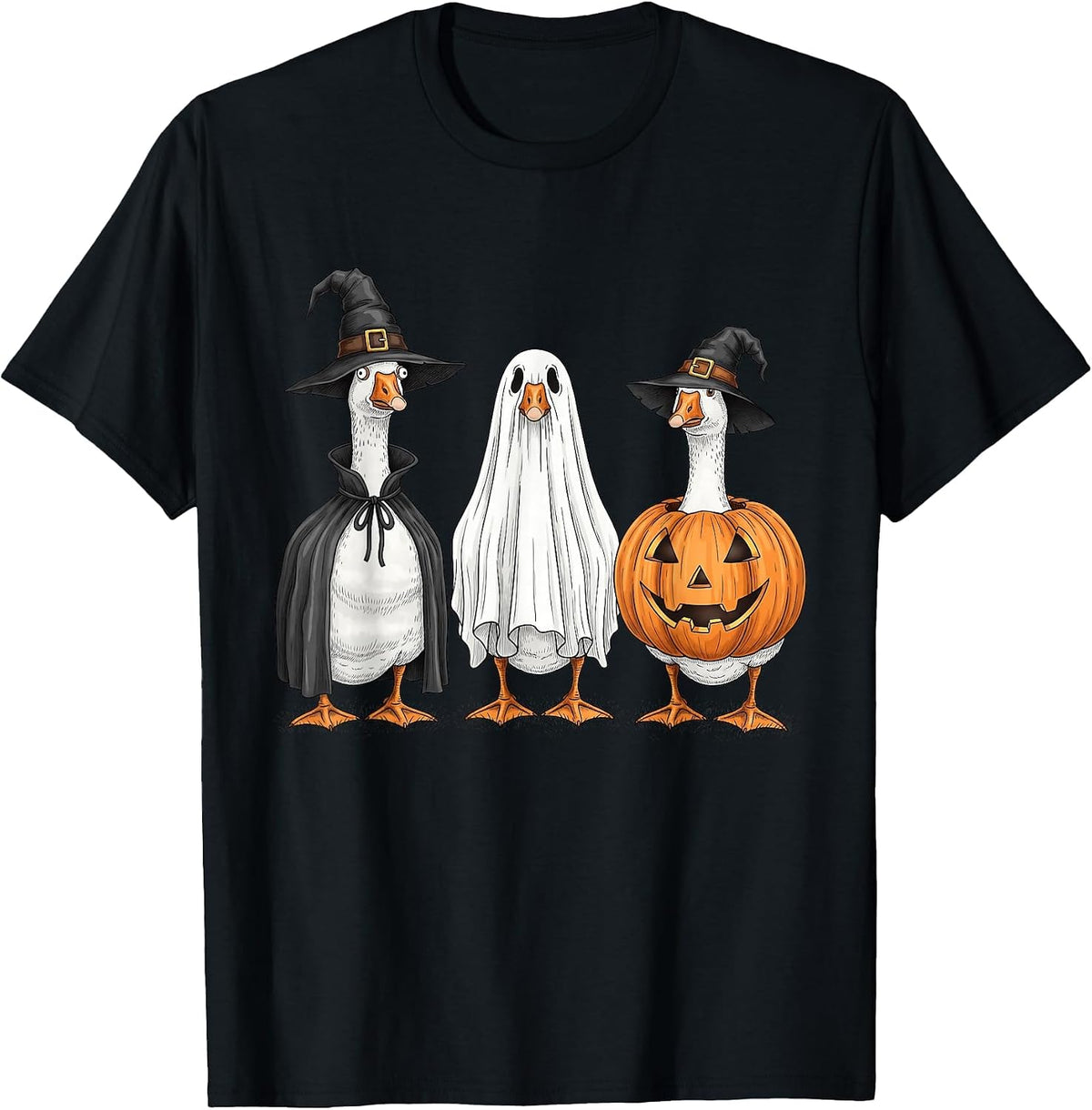 Funny Duck Boo Pumpkin Witchy Funny Halloween Men Women Kids T-Shirt - Black