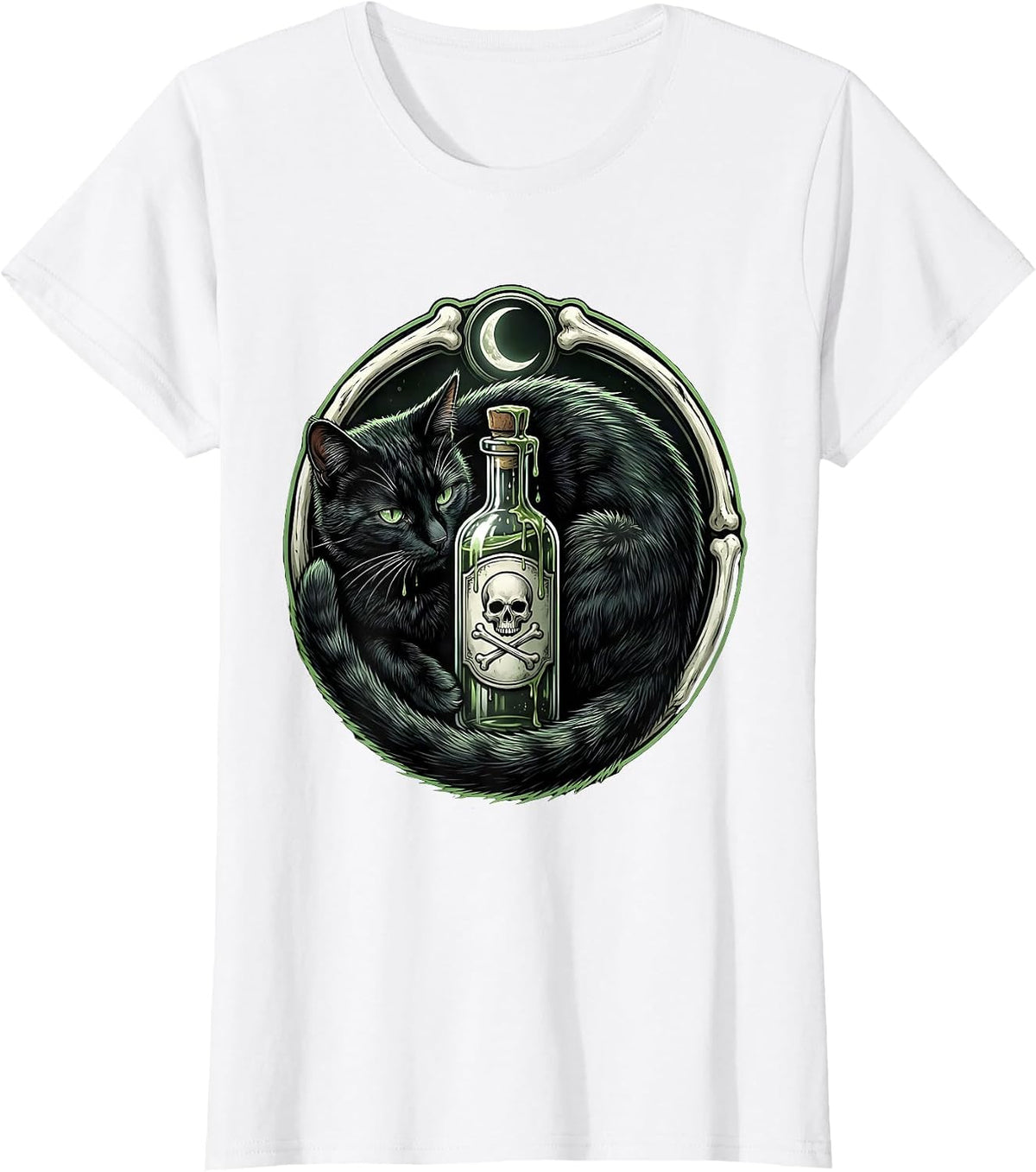 Halloween Nurse Black Cat Medicine Bottle Graphic T-Shirt - White