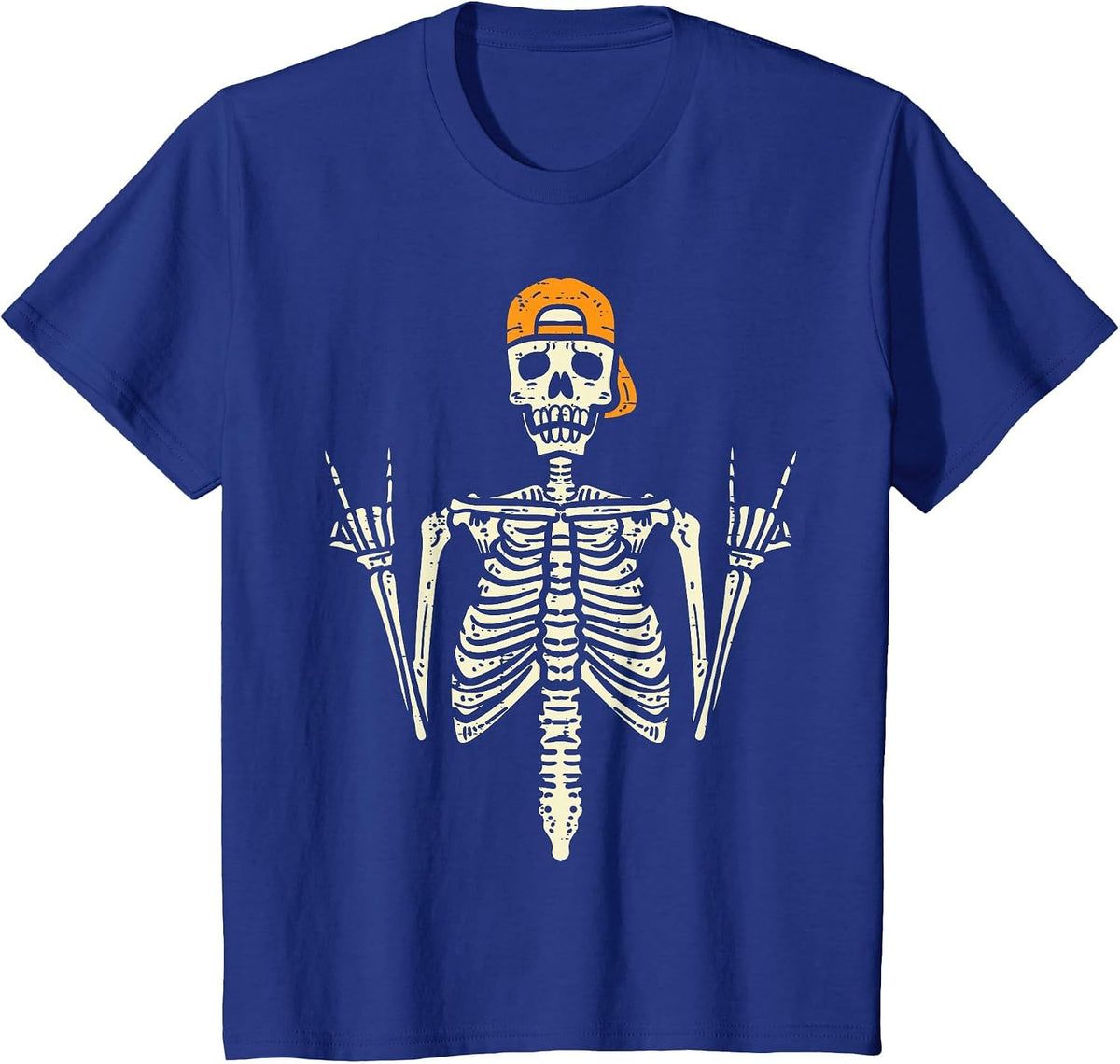 Rocker Skeleton Cap Skater Cool Halloween Punk Rock Men Boys T-Shirt - Royal Blue