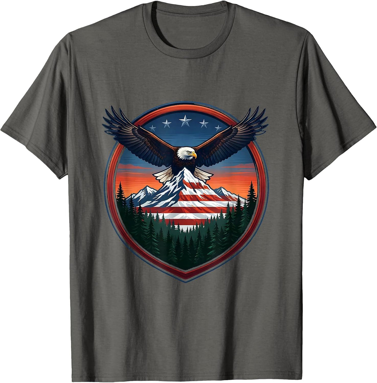 American Flag Tattoo Sleeve Muscular Arm Graphic T-Shirt - Asphalt Grey