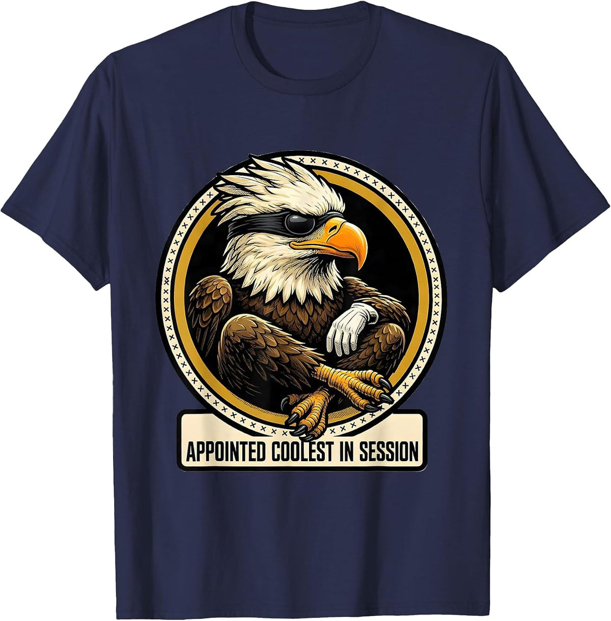 Appointed Coolest In Session Retro Cartoon Eagle Mascot T-Shirt - Navy Blue