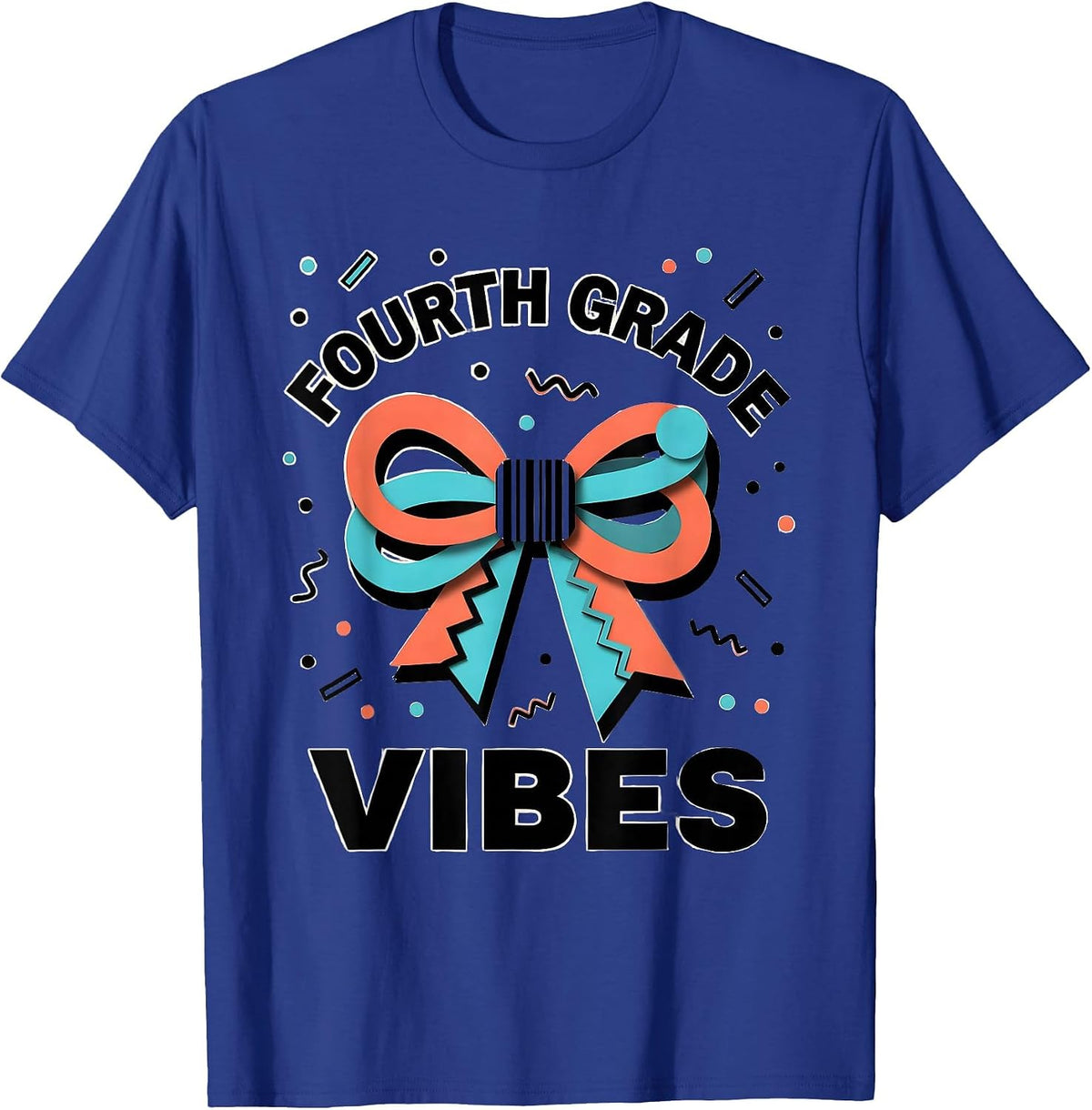 Fourth Grade Vibes Memphis Postmodern Coquette Bow Back T-Shirt - Royal Blue