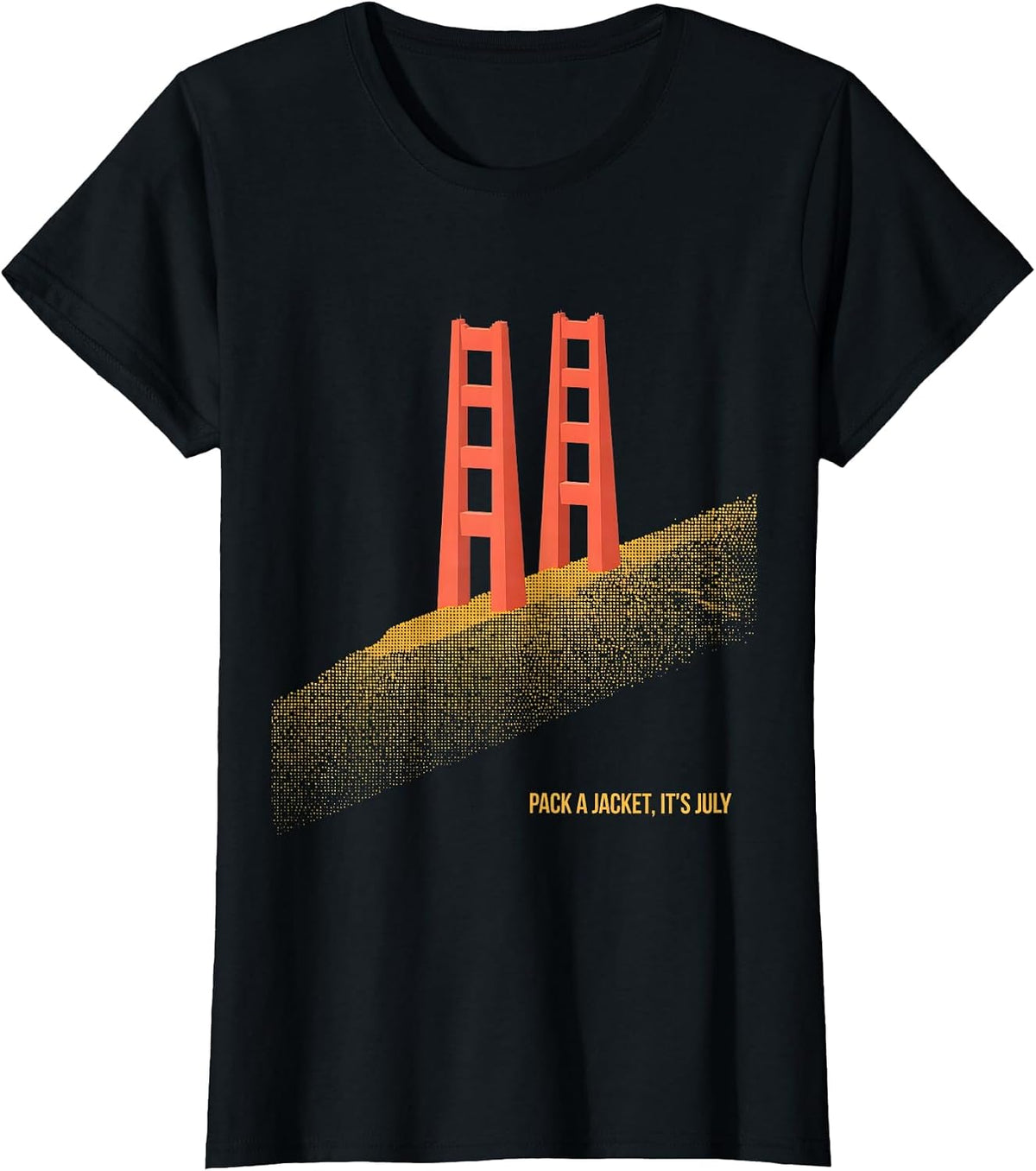 Pack A Jacket It's July Retro Golden Gate Bridge San T-Shirt - Black