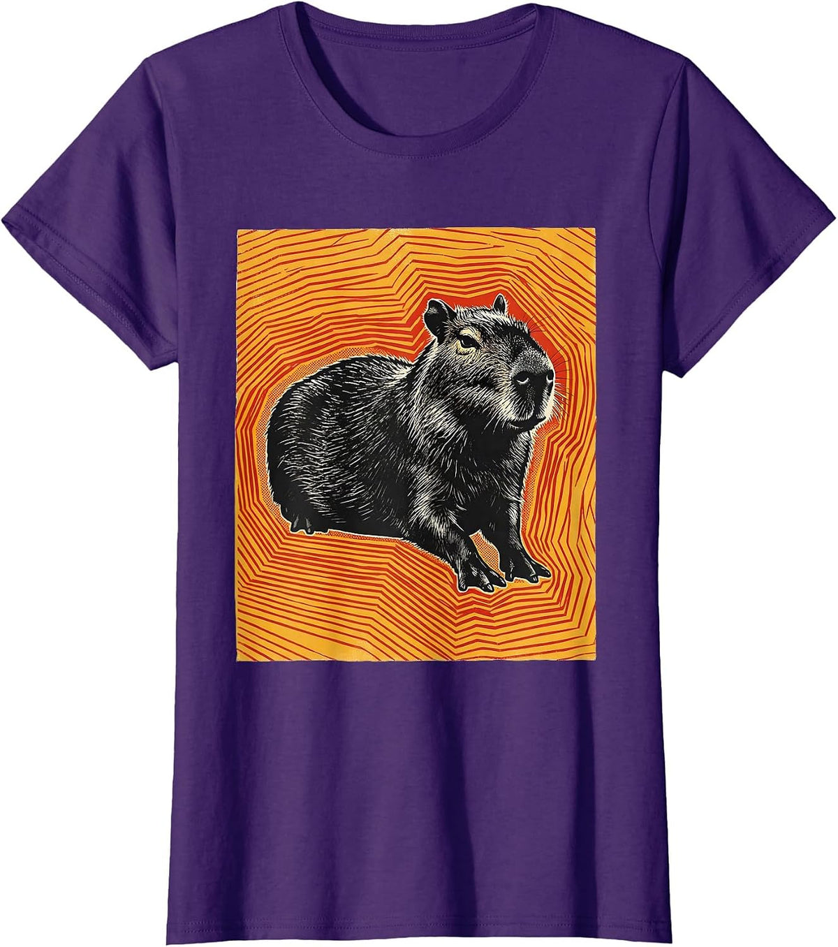 Women's Low Capybara Screenprint Poster Animal Humor T-Shirt - Purple