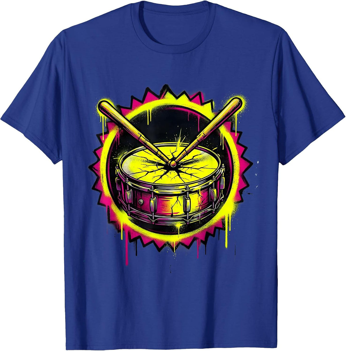 Crossed Drumsticks Cracked Snare Drum Graphic T-Shirt - Royal Blue