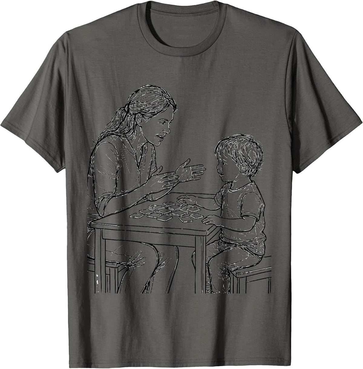 Speech Therapy Illustration Therapist and Child Design T-Shirt - Asphalt Grey