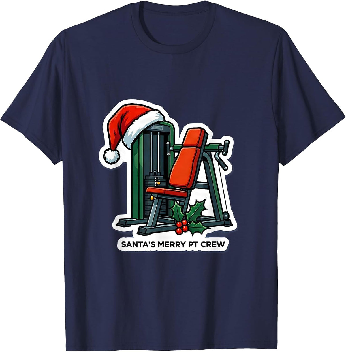 Men's Santa's Merry PT Crew Funny Physical Therapist Christmas T-Shirt - Navy Blue