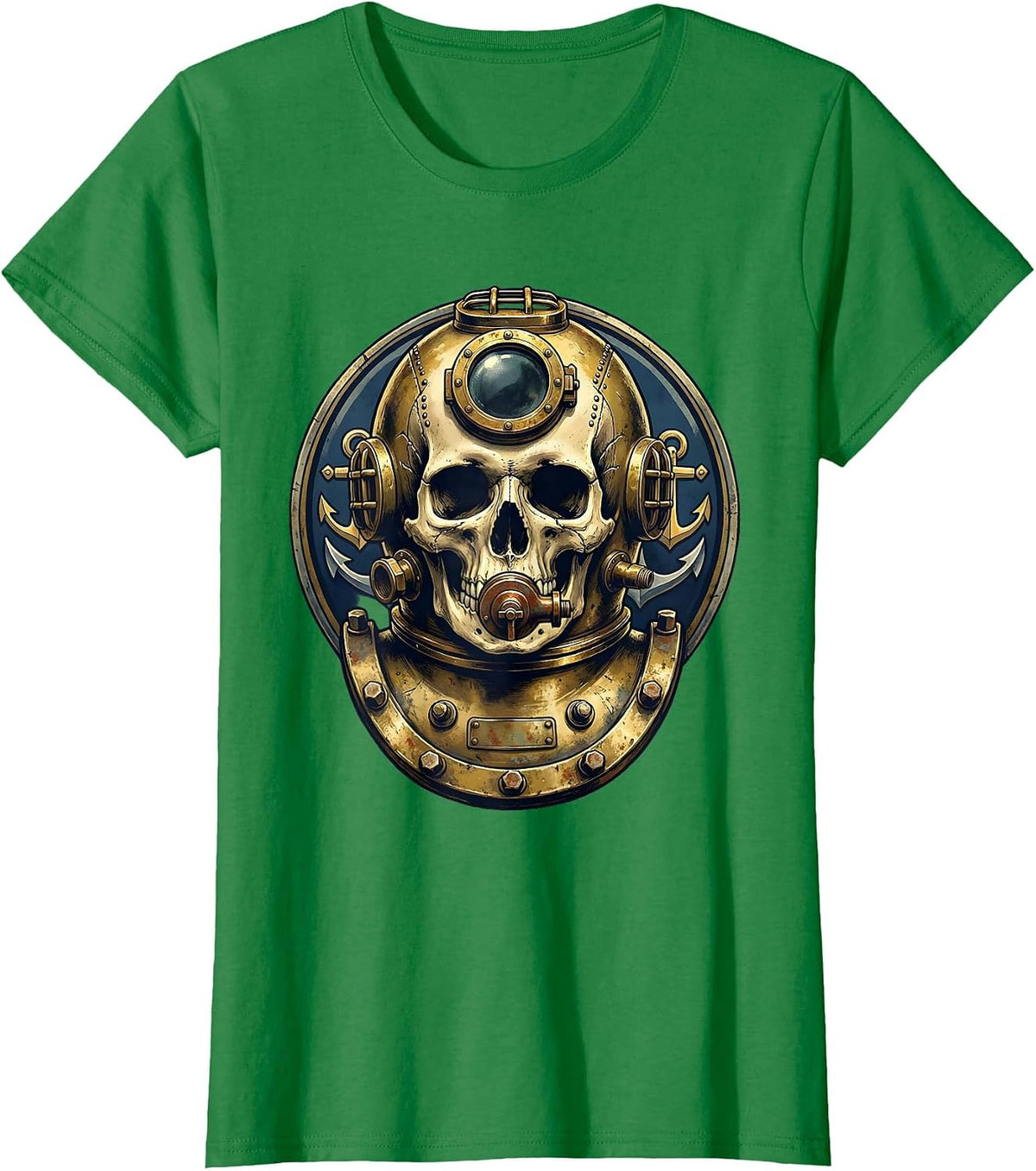 Women's Skull Diving Helmet Fusion Dark Art Design T-Shirt - Kelly Green