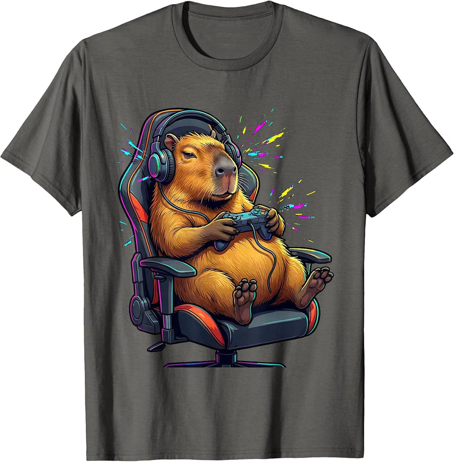 Capybara Gamer Funny Animal Lover Meme Humor T-Shirt - Asphalt Grey