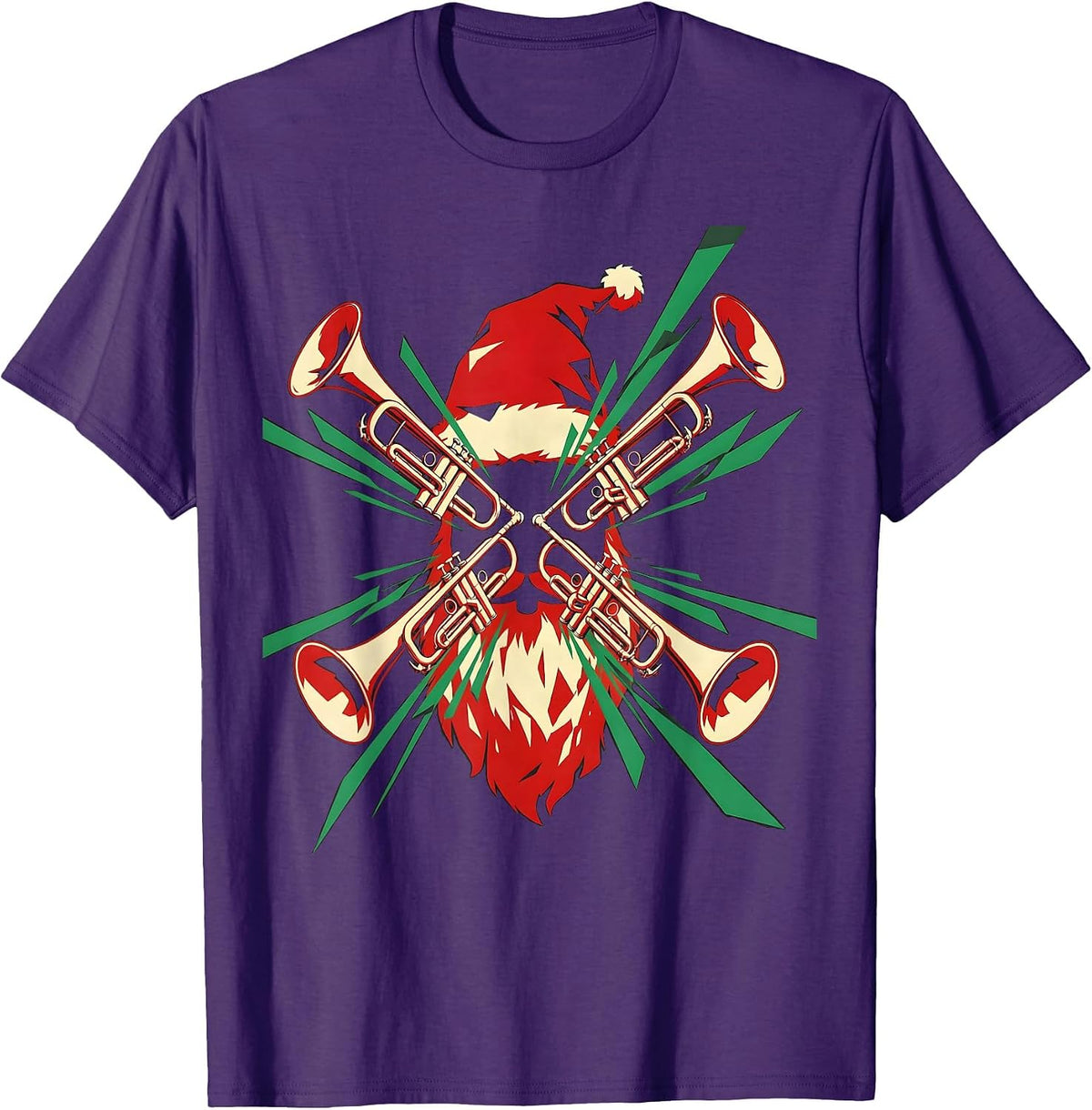 Futurist Trombone Santa Hat Radial Burst Music Humor T-Shirt - Purple