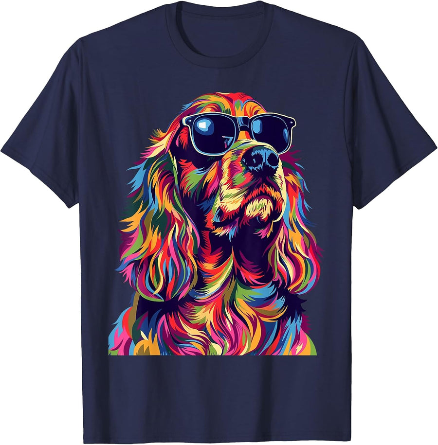 Cocker Spaniel Lovers Pop Art Funny English Cocker Spaniel T-Shirt - Navy Blue