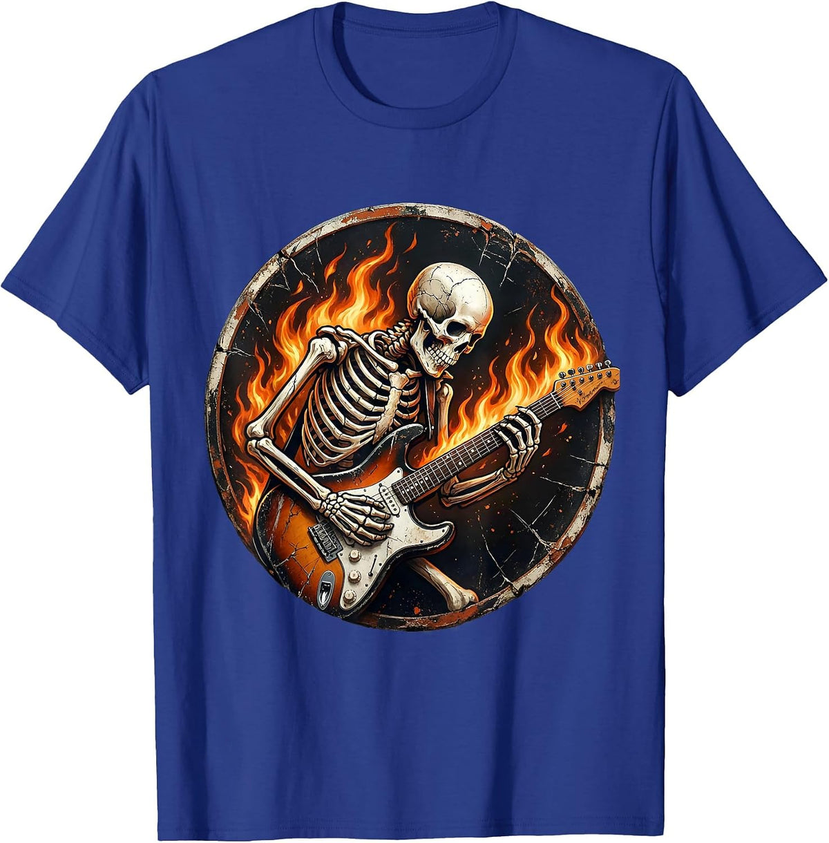 Skeleton Electric Guitar Flames Halloween Design T-Shirt - Royal Blue